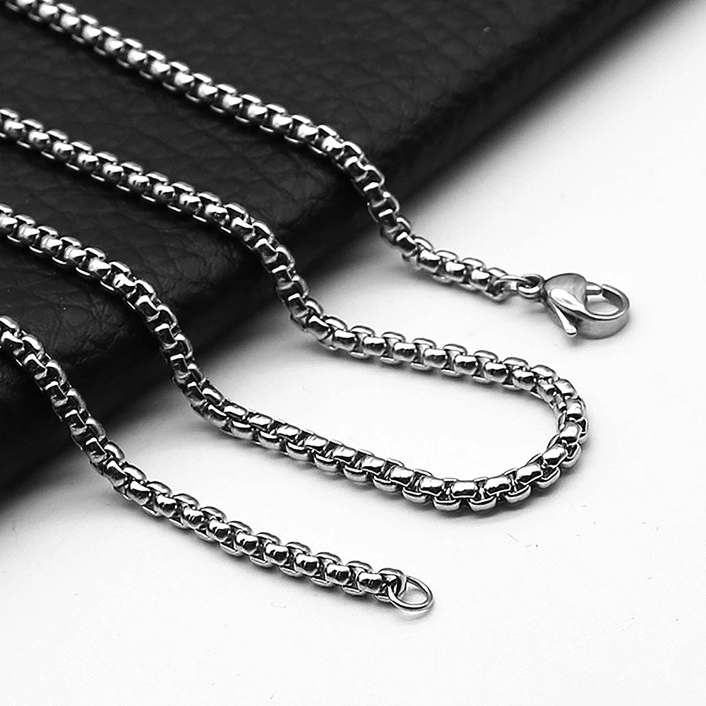 1-Pack Stainless Steel Square Rolo Stainless Steel Chain Necklace Round Box Necklace Men…