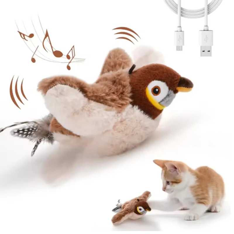 Simulated Bird Cat Toy Interactive Toys Dog Rechargeable Chirping Flapping Bird(no…