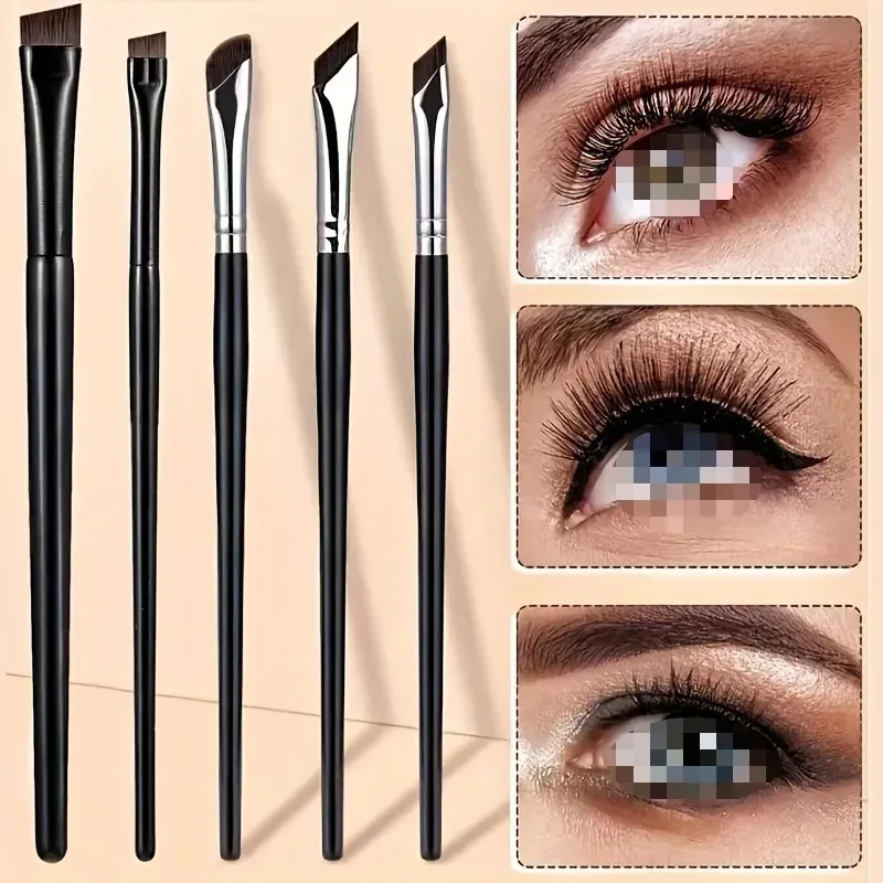 5-Pack Eye Makeup Brush Set, Oblique Flat Blade Eyeliner Brush Sickle-Shaped Angled…