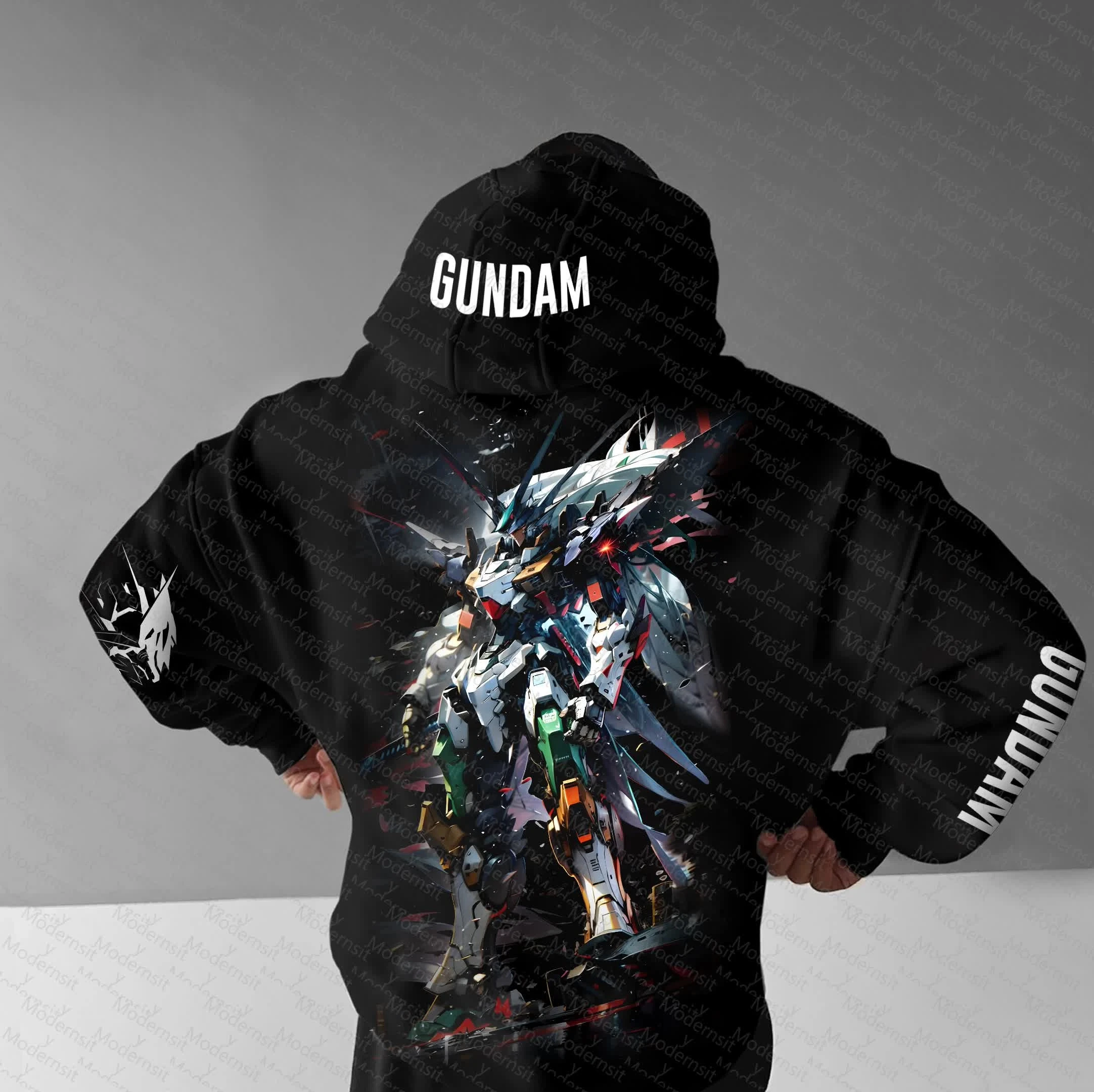 Men Women GUNDAM Anime Hoodie Black Mecha Graphic Streetwear Casual Loose Fit Autumn…