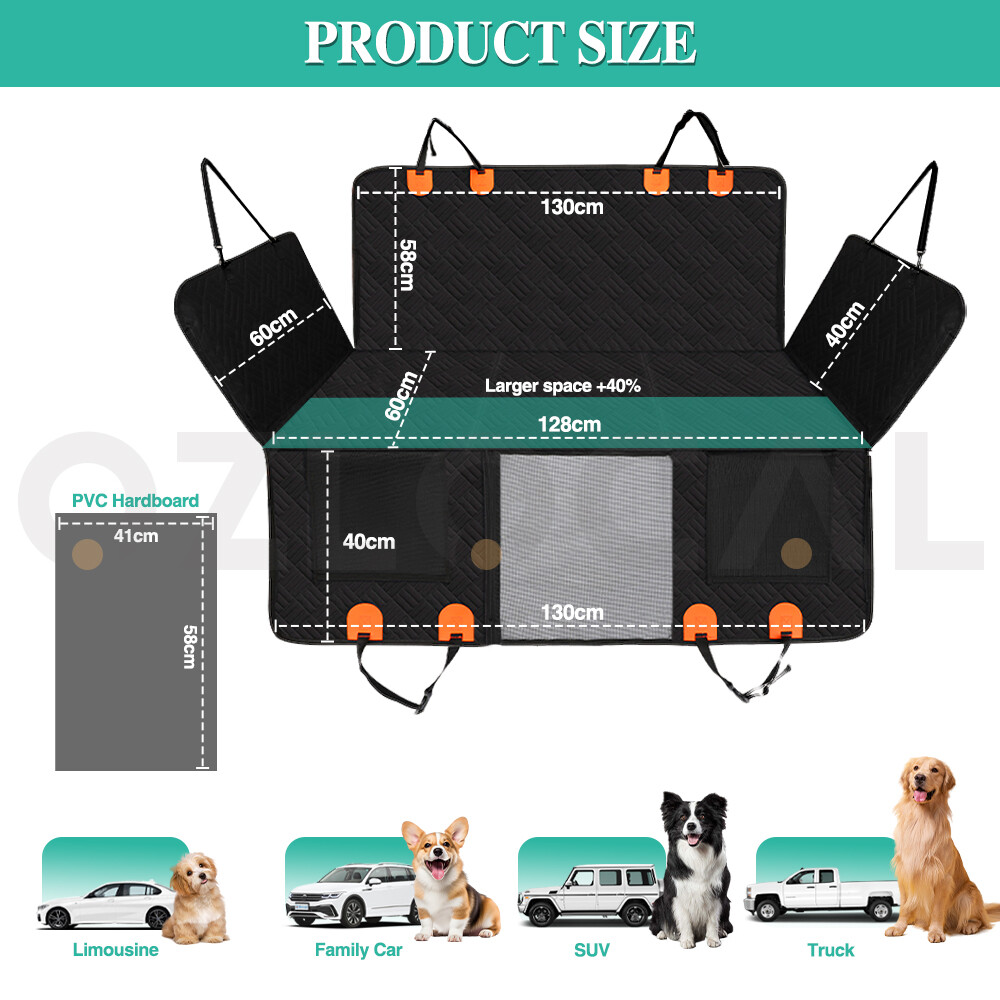 Hard Bottom Large Car Back Seat Mat Extender Protector Hammock For Dogs Black