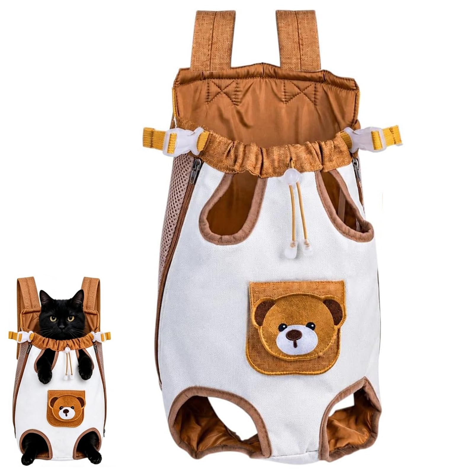 Cute Bear Pet Front Carrier Backpack, Hands Free Chest Carry Bag For Small Dogs Cats…