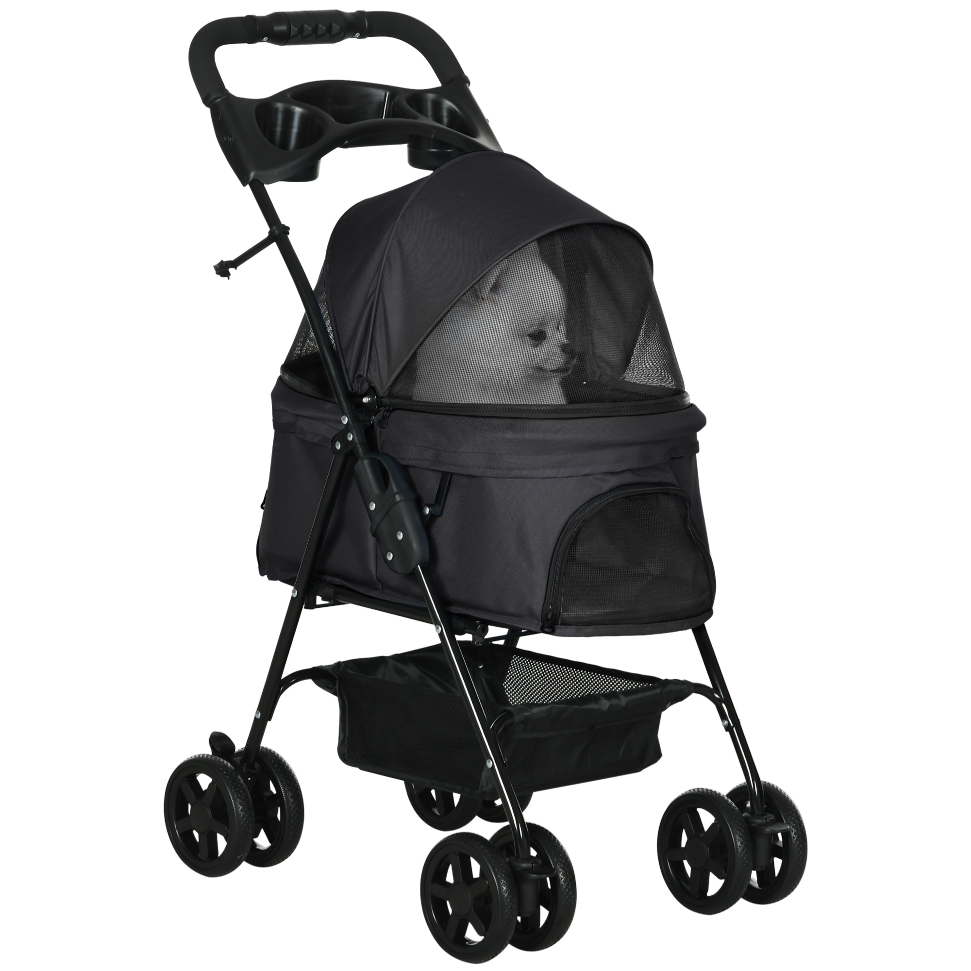 PawHut Dog Pram Dog Stroller Foldable Pet Pushchair With 4 Wheels, Safety Leashes, Cup…