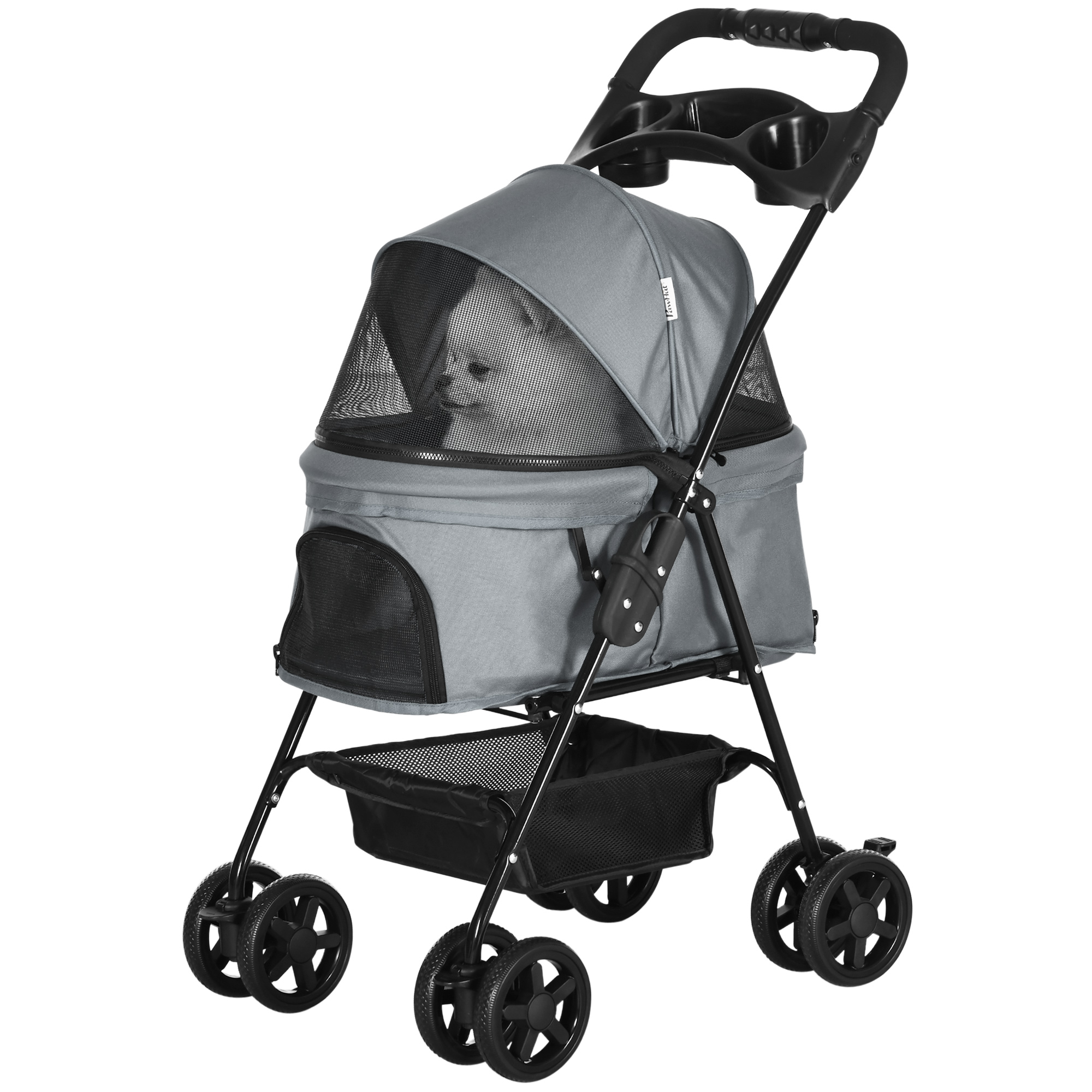 PawHut Dog Pram Dog Stroller Foldable Pet Pushchair With 4 Wheels, Safety Leashes, Cup…