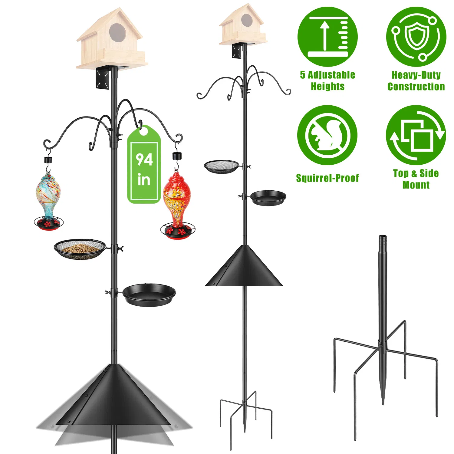 94Inch Squirrel Proof Bird Feeder Pole Heavy-Duty Bird House Pole Outdoor Bird Feeding…