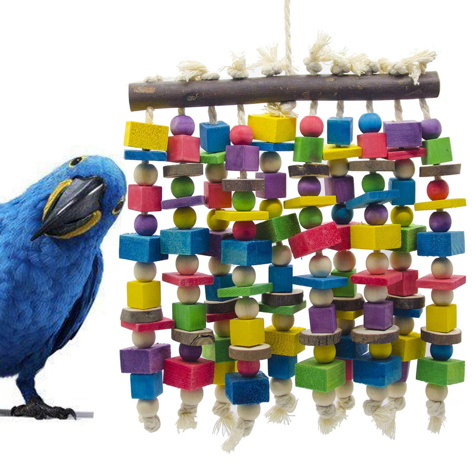 Large Bird Parrot Chewing Toy - Multicolored Natural Wooden Blocks Bird Parrot Tearing…