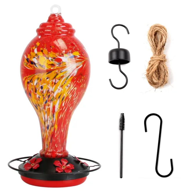 Glass Hummingbird Feeder With 5 Flower Feeding