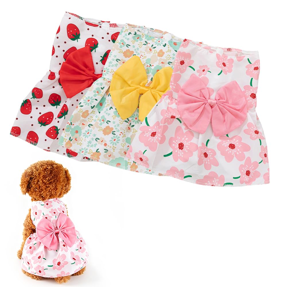 3 Pack Pet Dog Dress, Dog Dresses For Small Girl, Floral Sleeveless Summer Clothes For…