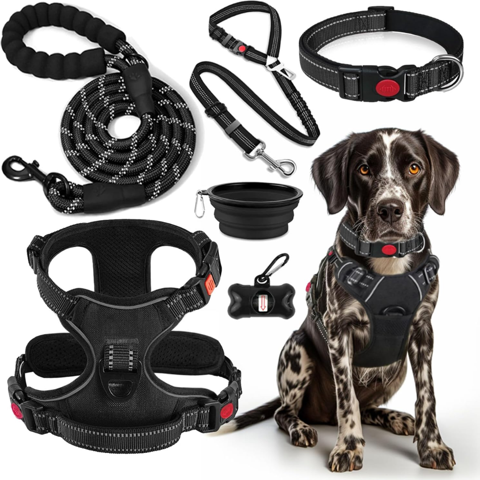 No Pull Dog Harness, Collar & Leash Set, Adjustable Pet Walking Set With Travel…