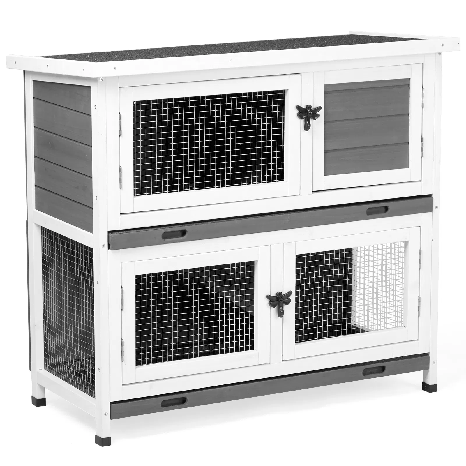 2 Story Solid Wood Rabbit Hutch Bunny Cage with 2 Large Main Rooms, Indoor Outdoor Rabbit…