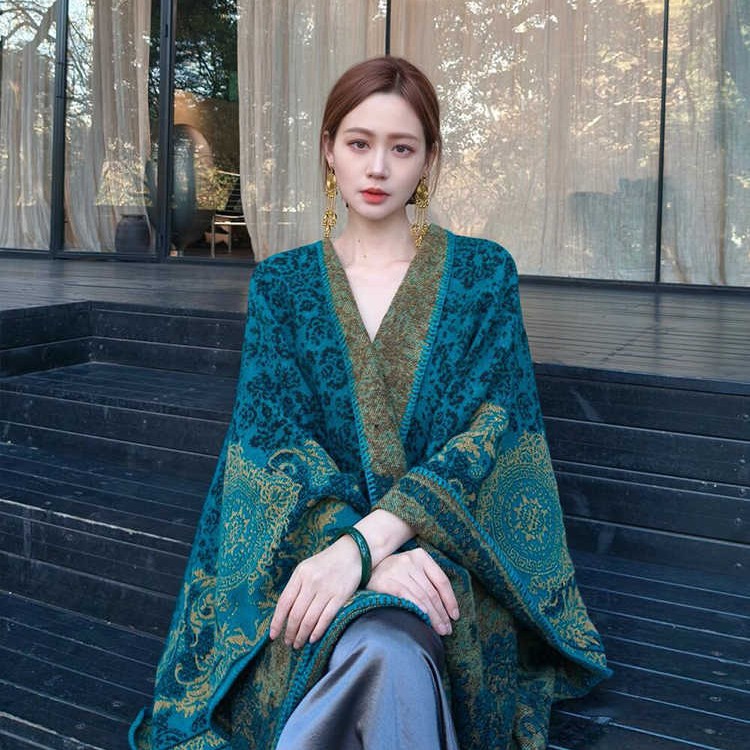 Peacock Blue Shawl Women's Cloak Cape