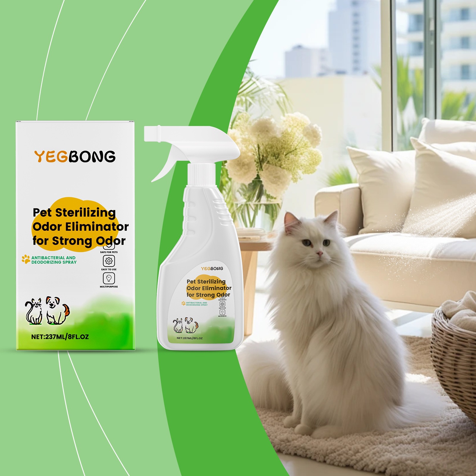Yegbong Pet Deodorizing Spray, General-Purpose Indoor Household Cleaning Spray For Cats…