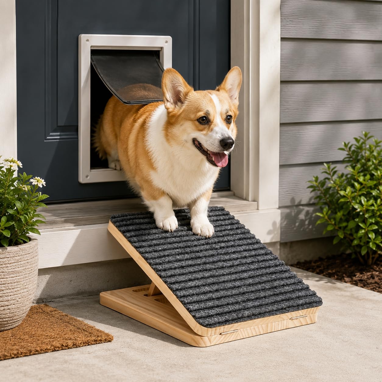 Dog Ramp For Stairs, Foldable Stair Wedges Assist For Small Dogs, 1 Pack Dog Door Ramp…