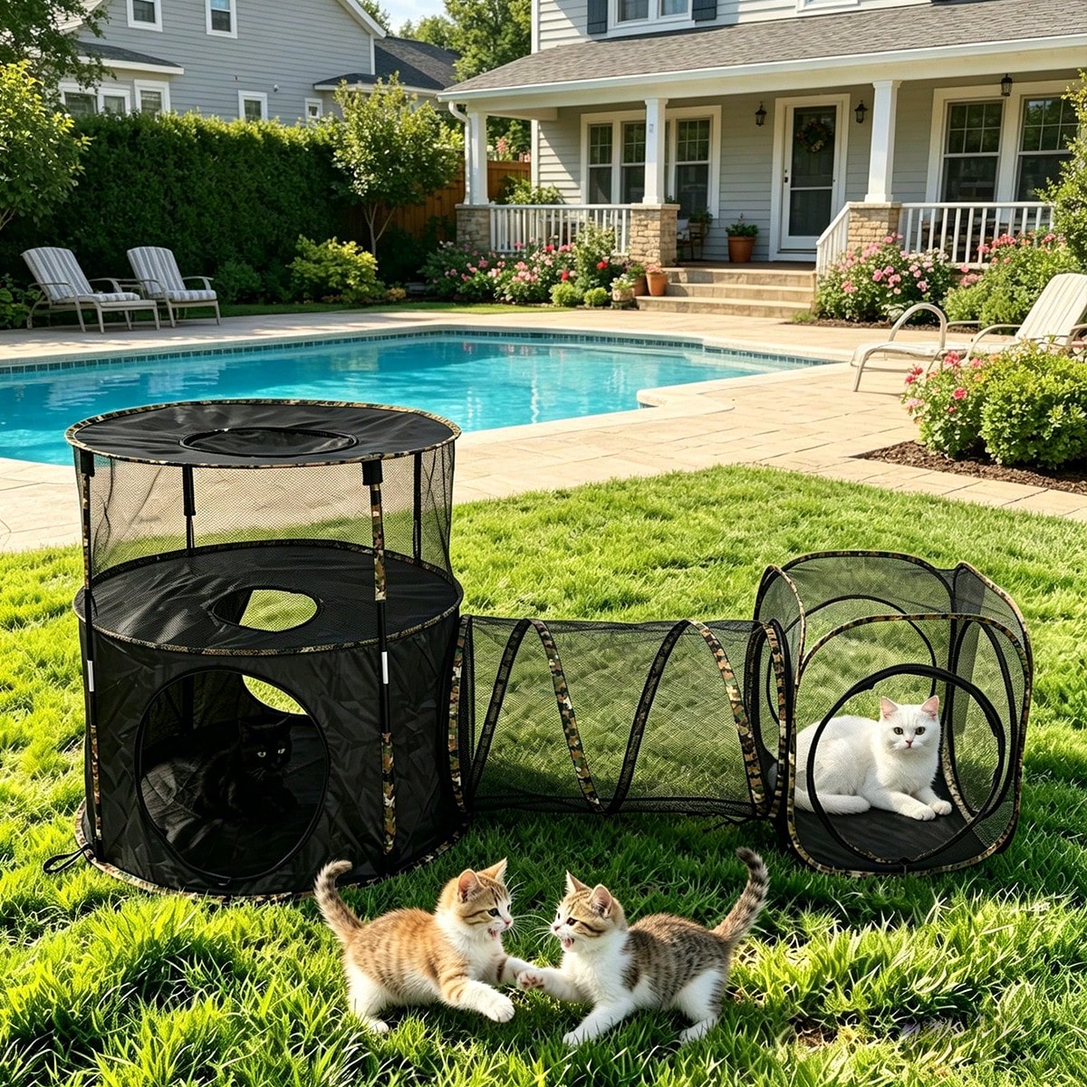 3-in-1 Catio Outdoor Cat Enclosure, 2-Tier Cat Tents With Tunnels For Indoor Cats Pop Up…