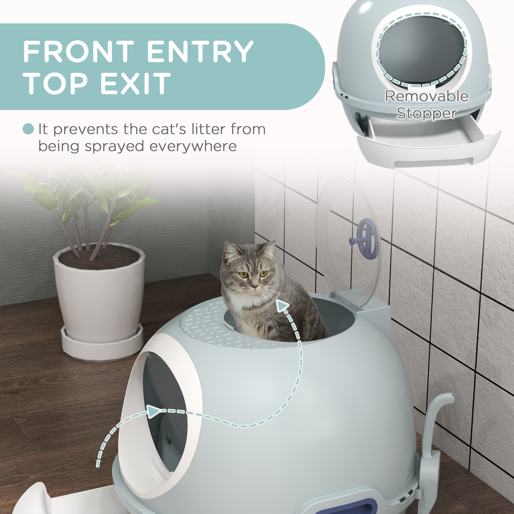 PawHut Cat Litter Box Toilet With Litter Scoop Enclosed Drawer, Front Entry Top Exit…
