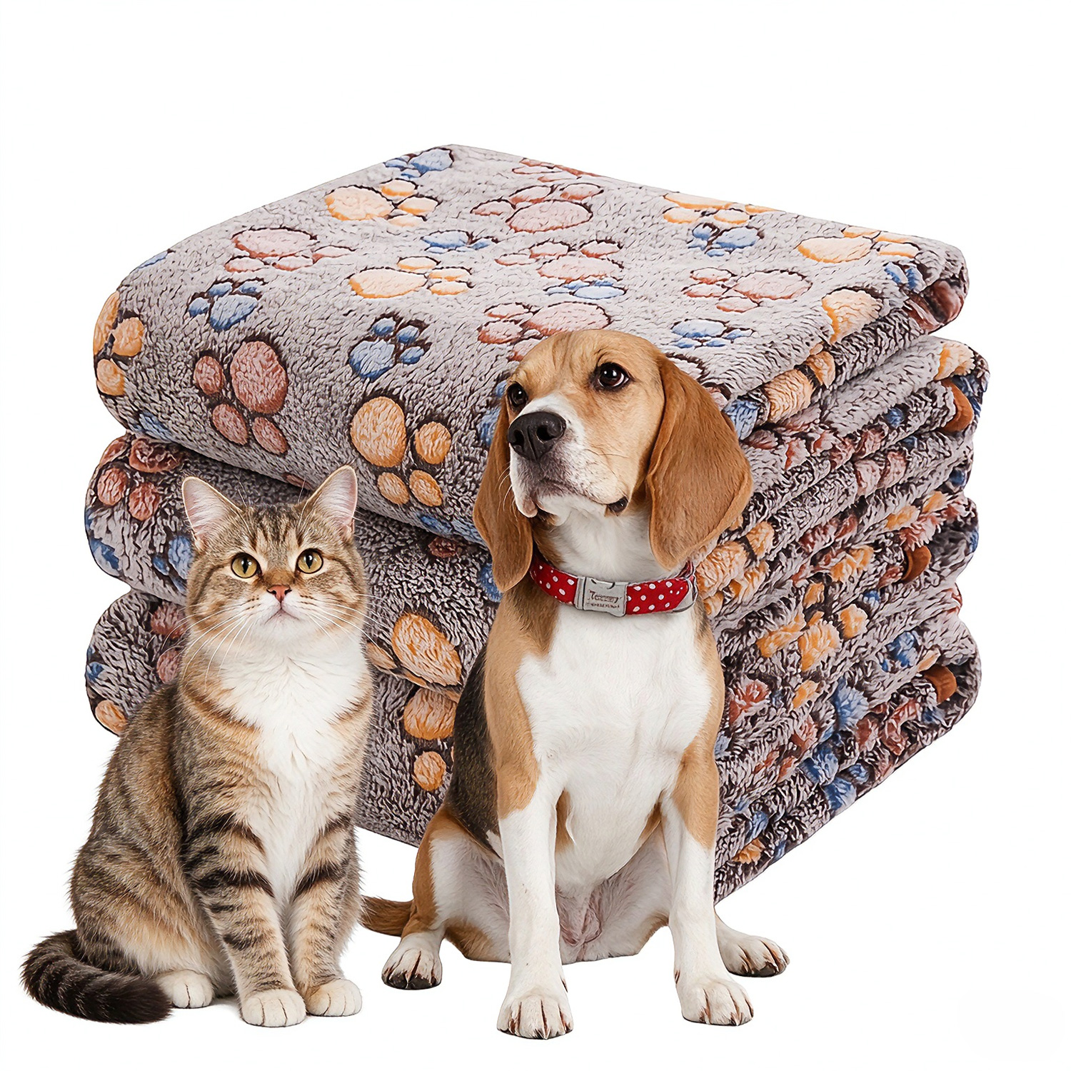 3 Pack Pet Blanket, Soft Plush Paw Print Dog Blanket Washable, Warm Fleece Cat Blanket…