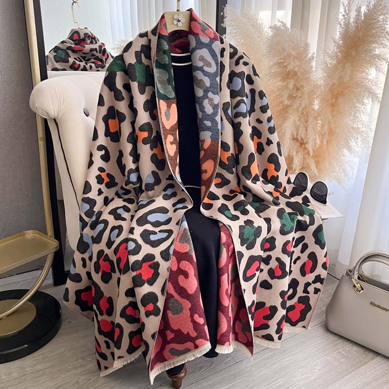 Fashionable Colorful Leopard-Print Double-Sided Scarf For Women