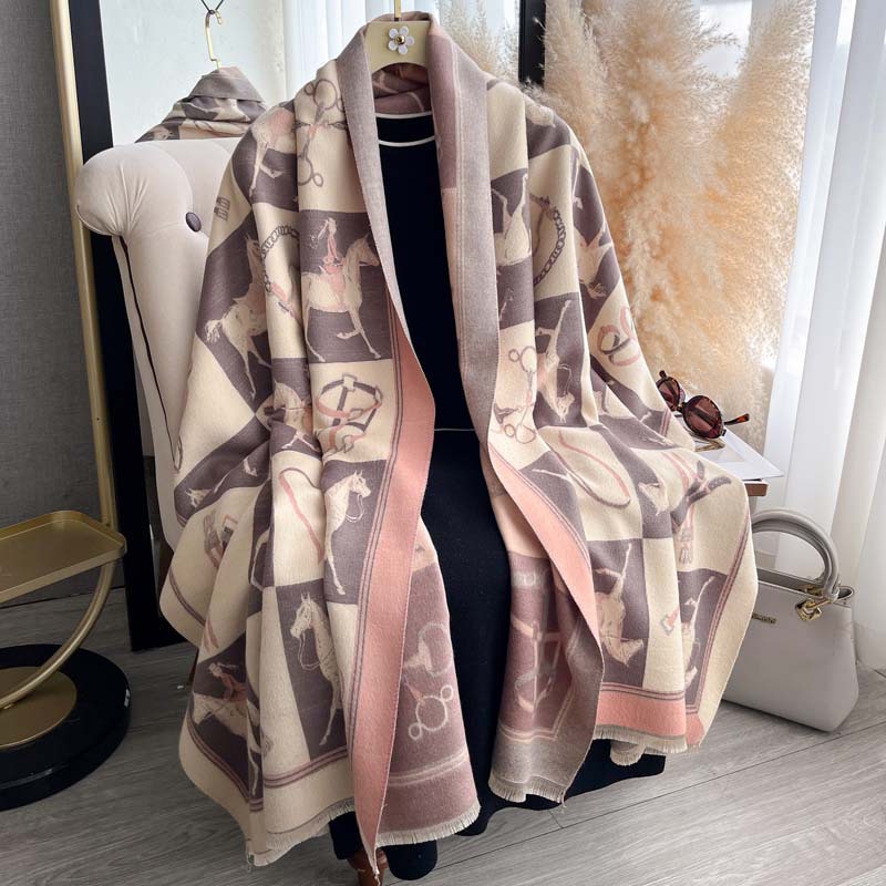Thickened Double-sided Scarf With Tassel And Frayed Edges For Fall And Winter