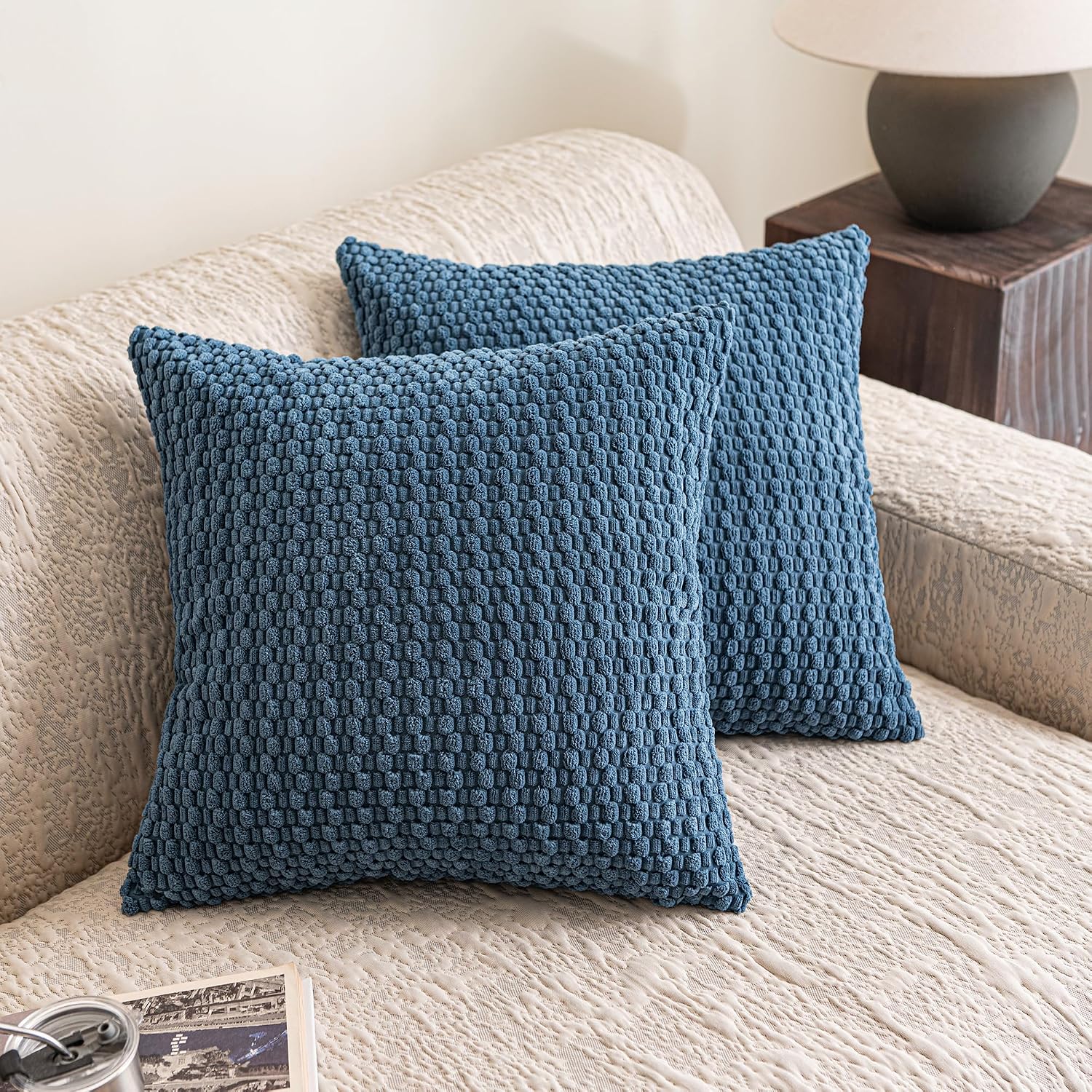 Navy Blue Throw Pillow Covers 16x16 Inch Set Of 2, Decorative Cushion Cases For Sofa…