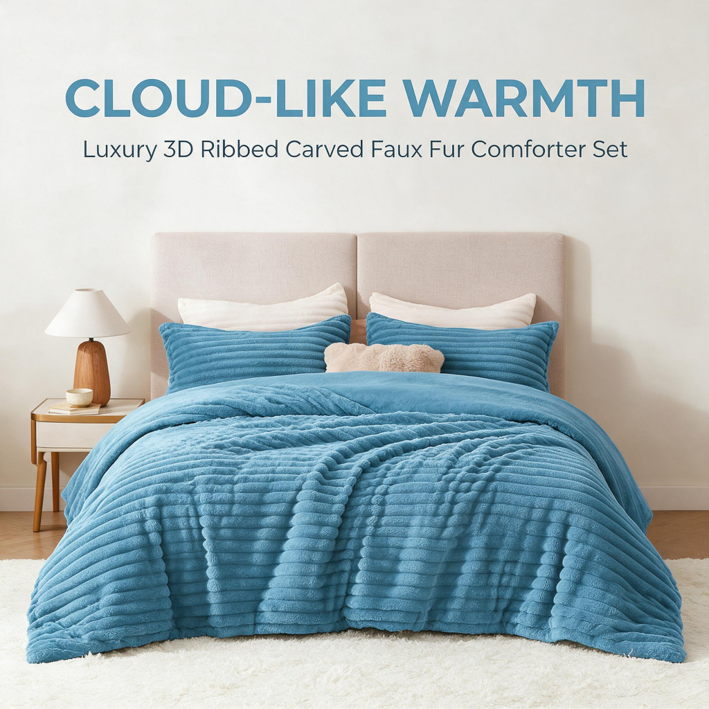 1-Pack Thick Reversible Plush Comforter, Soft Striped Fluffy Quilt, All Season Warm…
