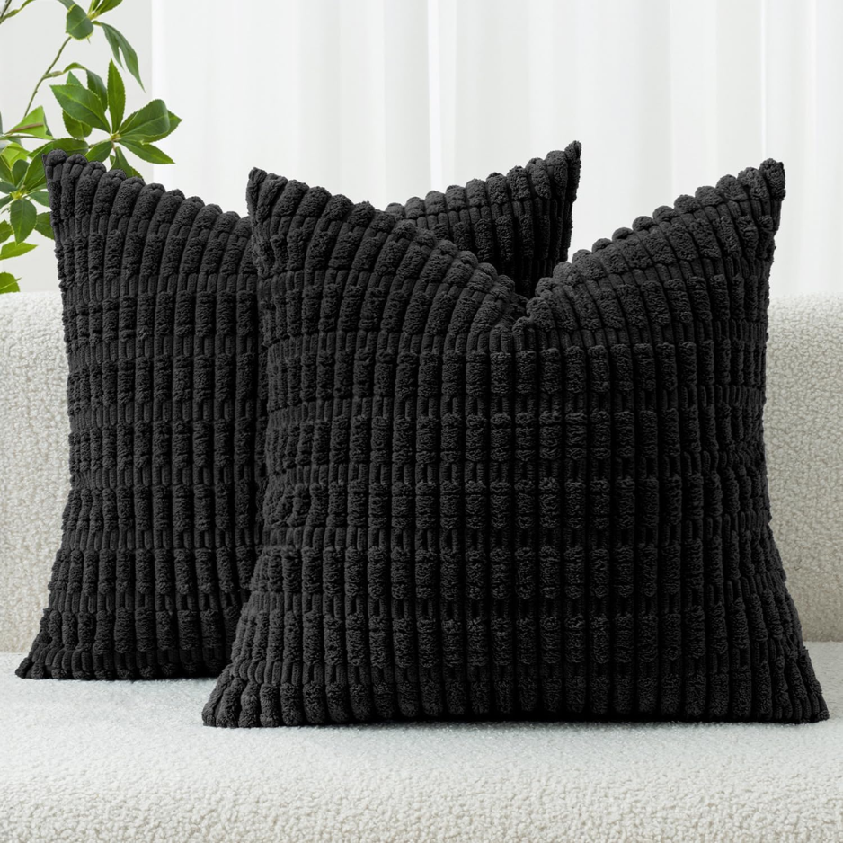 Pack Of 2 Corduroy Decorative Throw Pillow Covers 18x18 Inch Soft Boho Striped Pillow…