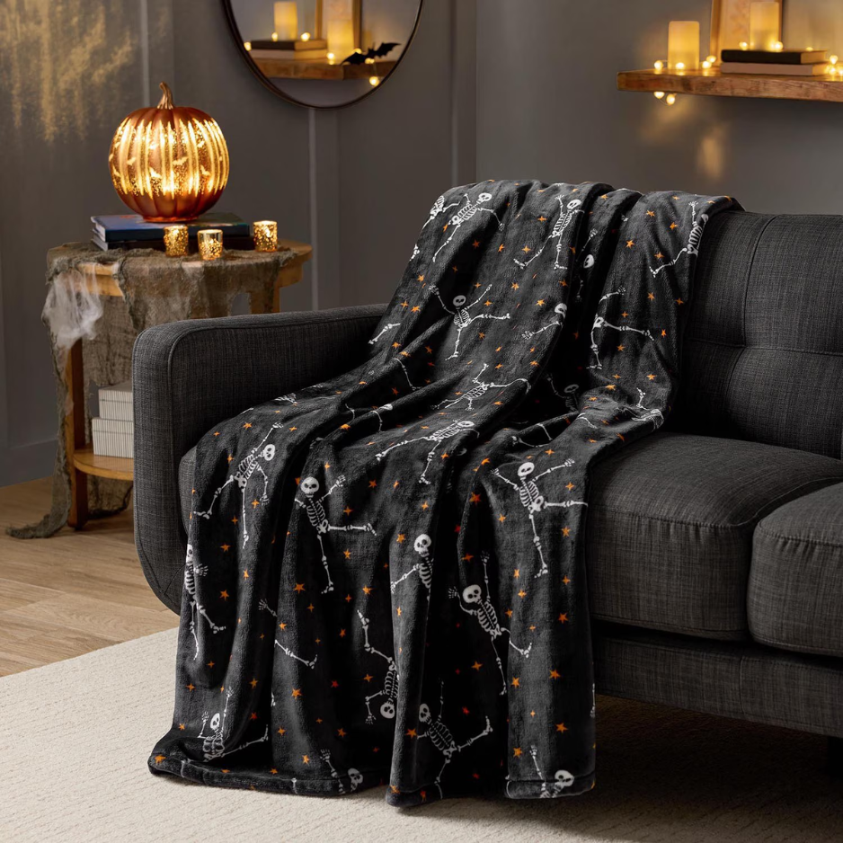 Halloween Lounge Throw Blanket Night Dancing Skeletons 60 X 70 Inch, Soft Cozy Halloween…