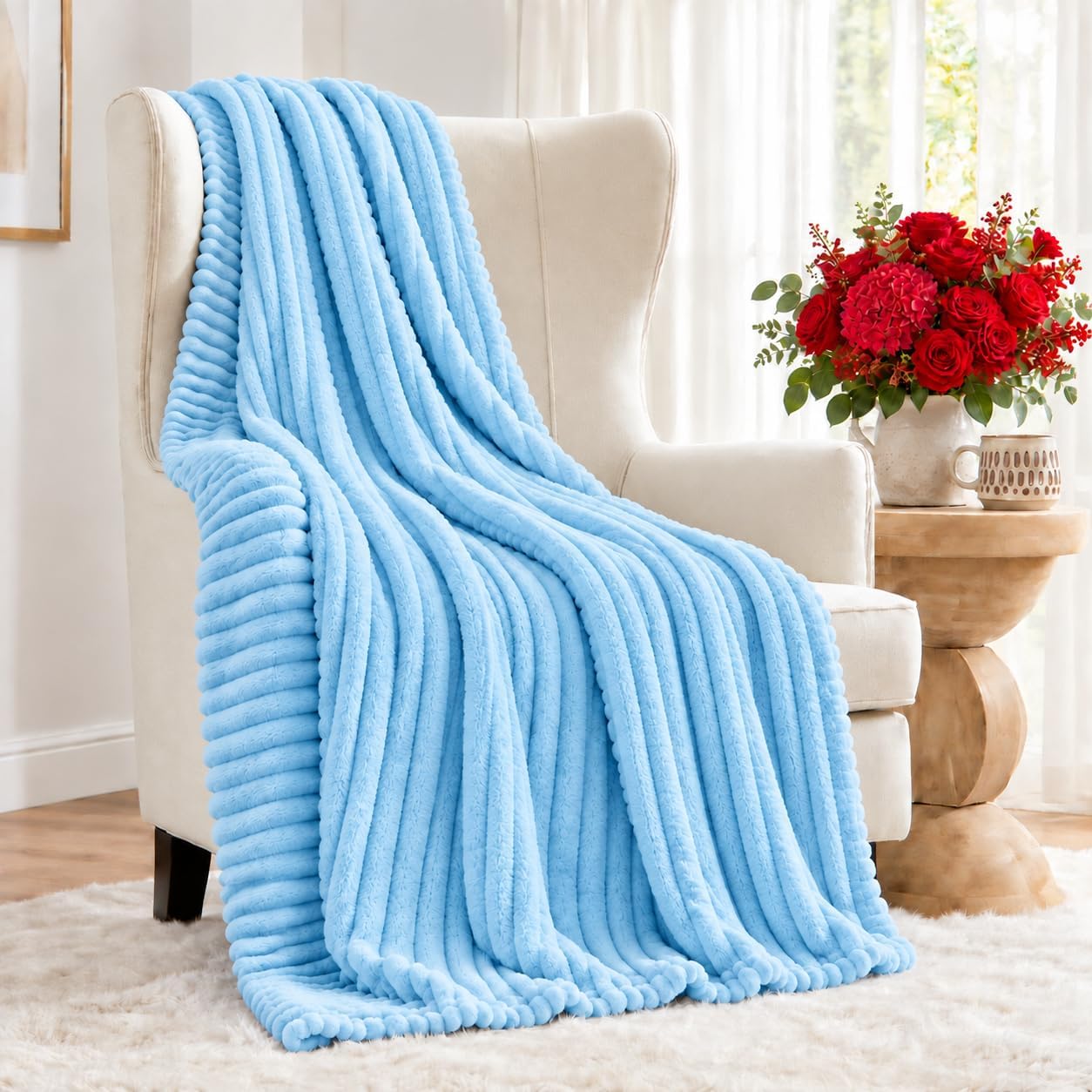 Blue Throw Blanket For Couch 50x60 Inch, Soft Sofa Blanket For Bedroom, Living Room And…