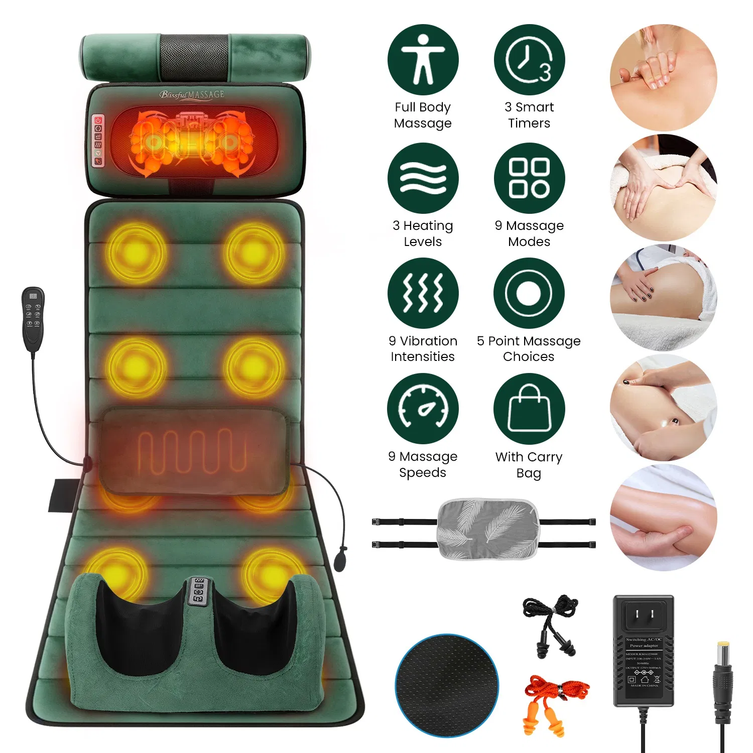 Full Body Massage Pad with Separable Shiatsu Neck & Foot Massagers, Adjustable Inflatable…
