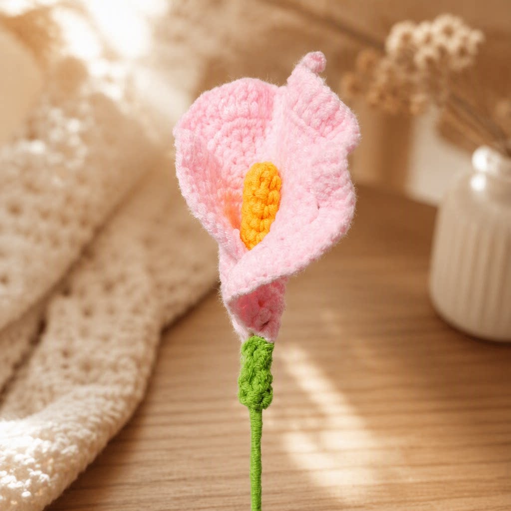 Handmade Crochet Calla Lily Bouquet Knitted Yarn Artificial Flower Finished Product Hand…