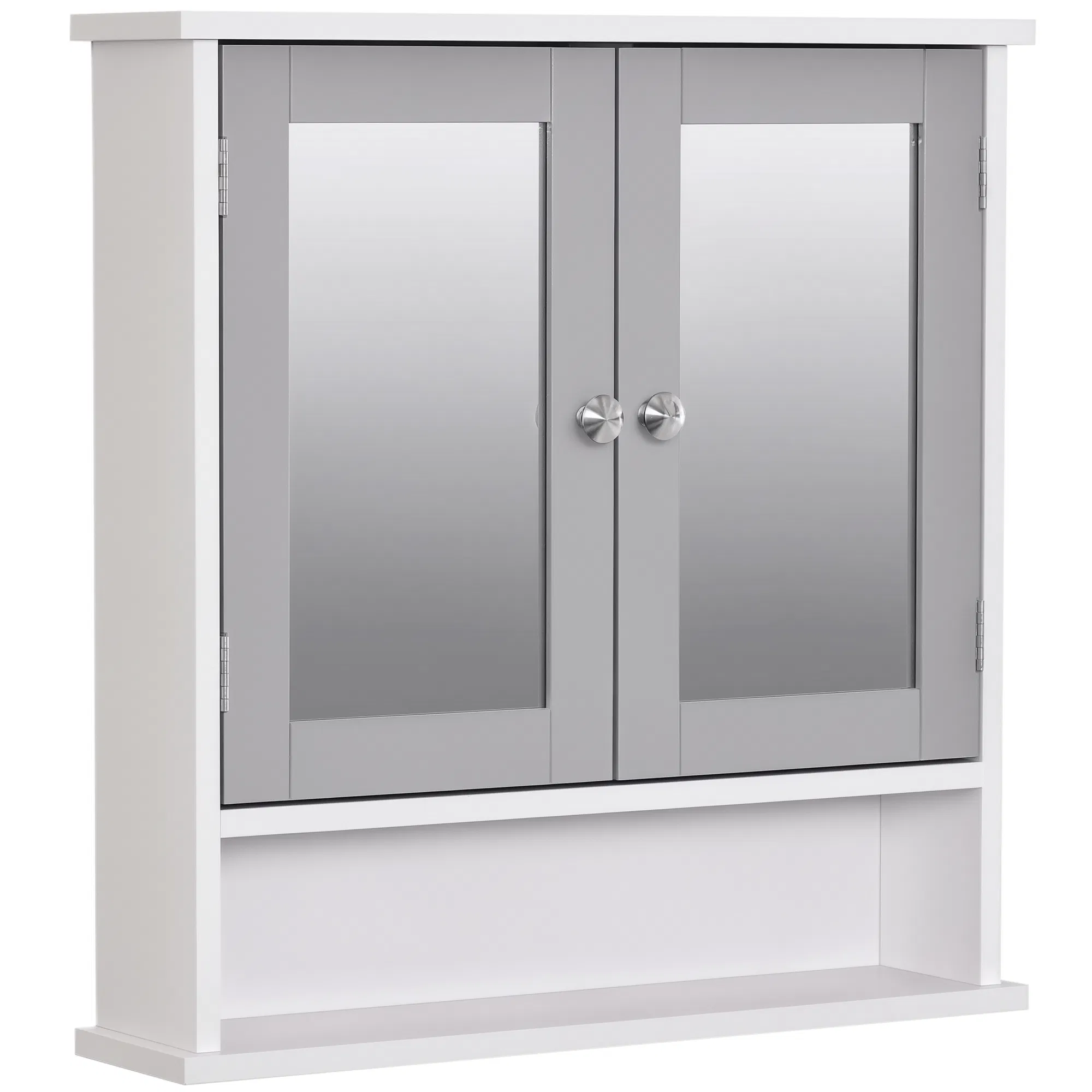 Medicine Cabinet, Wall-Mounted Bathroom Mirror Cabinet with Double Doors, Open Shelf, and…