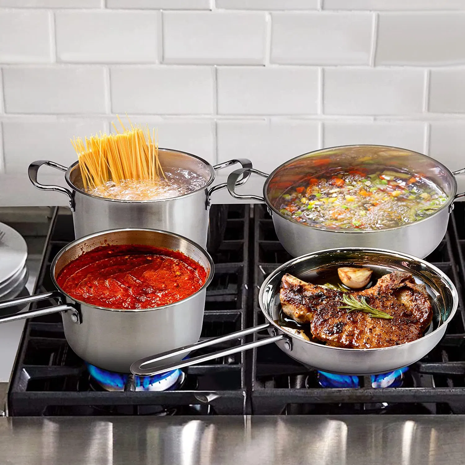Stainless Steel Cookware Set Fast Even Heat Induction Pots Pans Set Dishwasher Safe with…