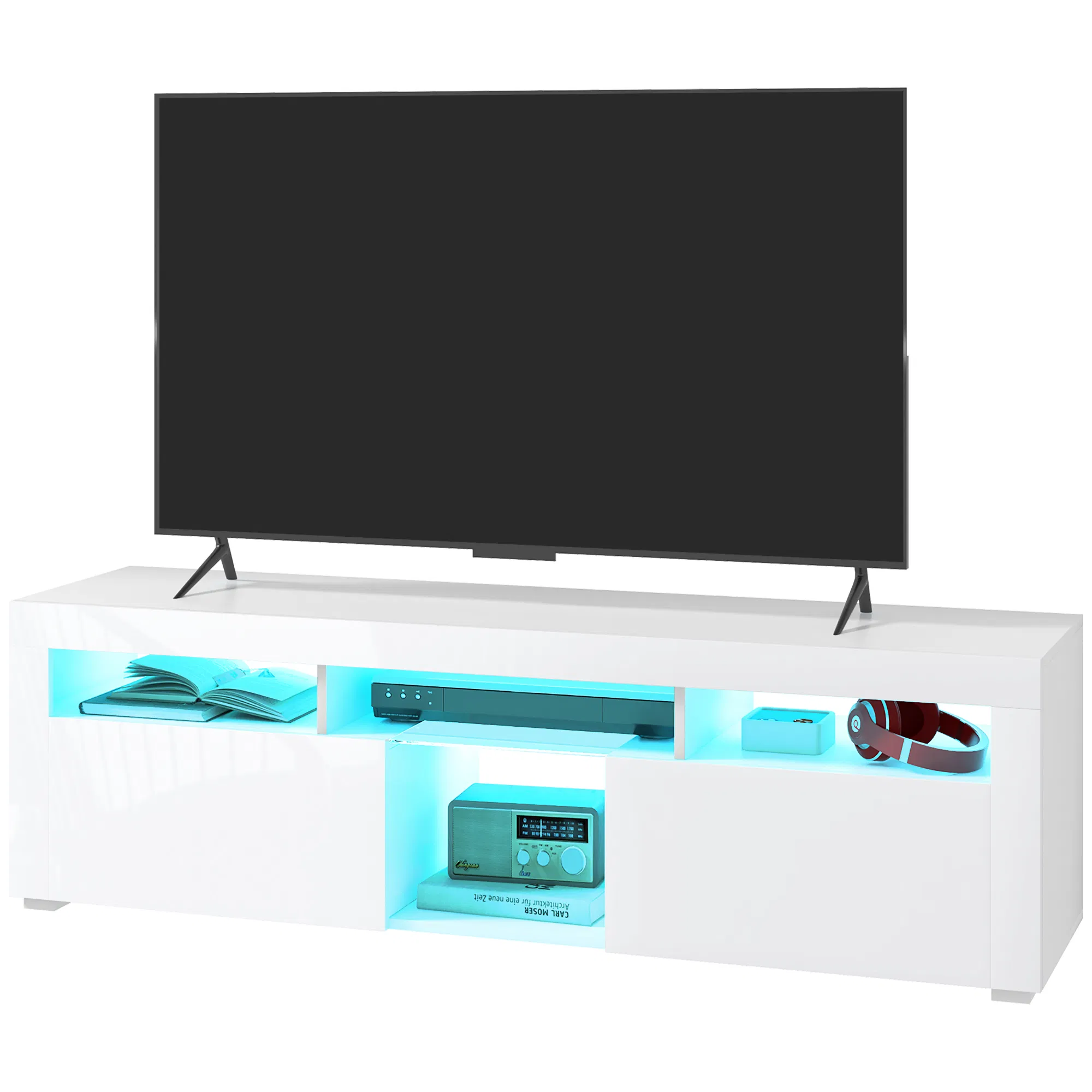 Modern TV Stand with Storage and LED Lights for TVs up to 55", TV Cabinet with Open…