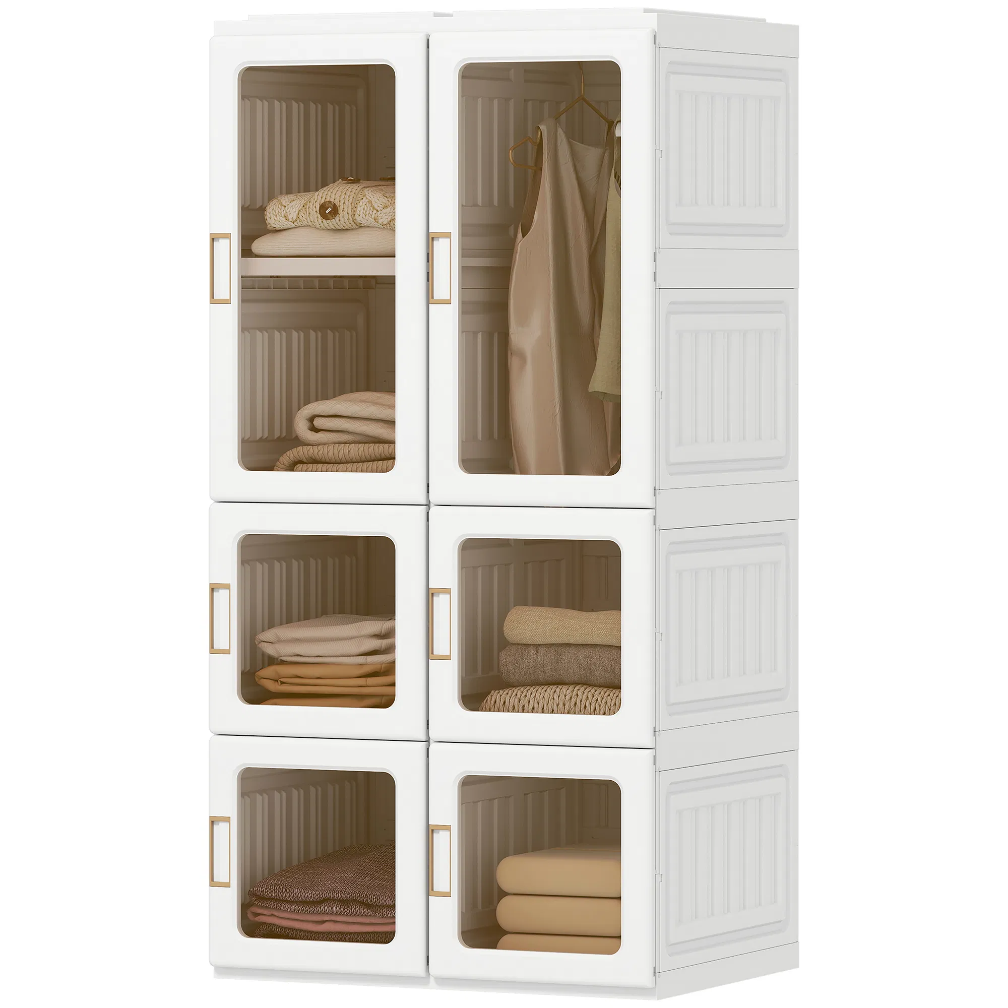 Portable Wardrobe, Foldable Plastic Closet with 5 Compartments, Hanging Rod and Magnetic…