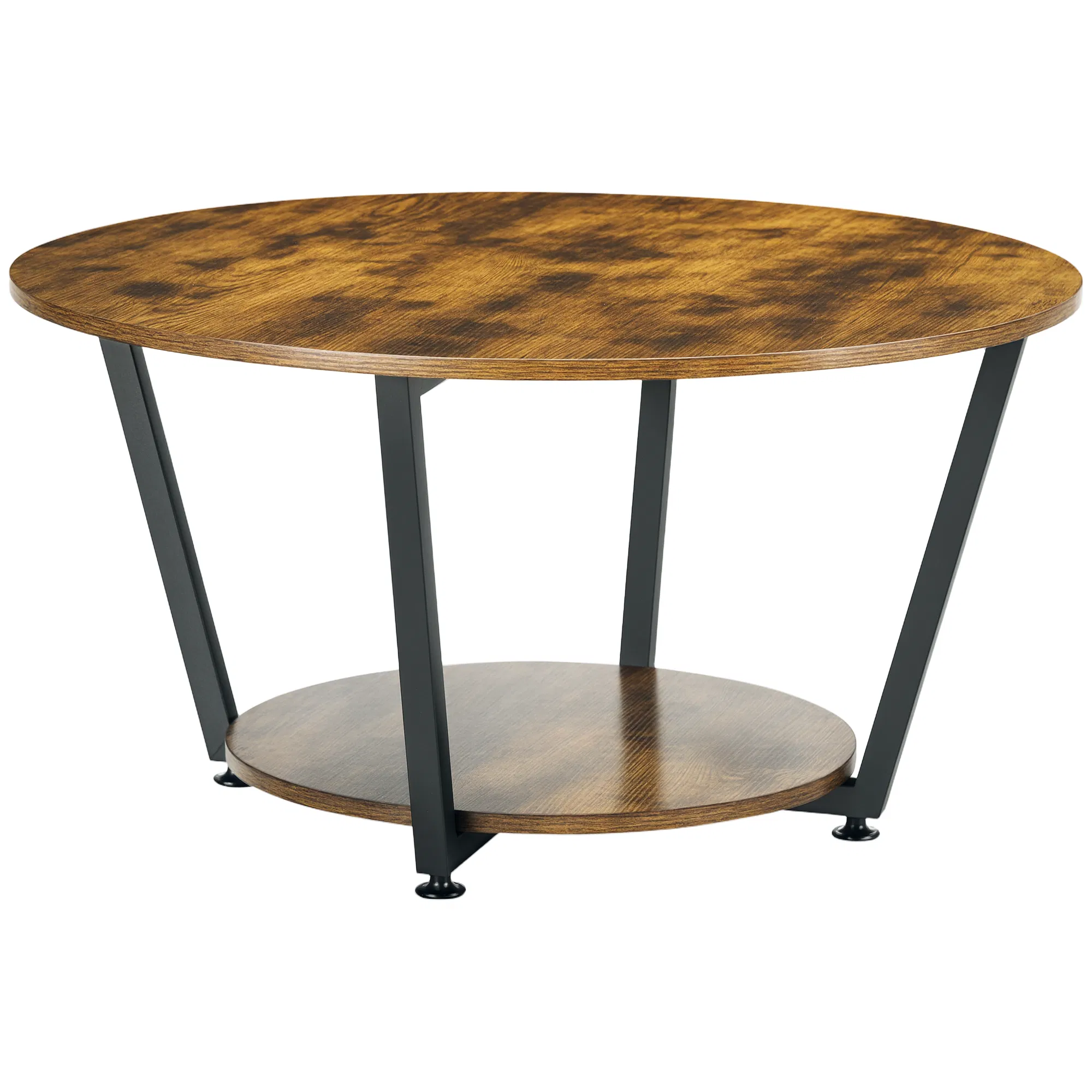 2-Tier Round Coffee Table with Storage Shelf, Industrial Center Table with Steel Frame…