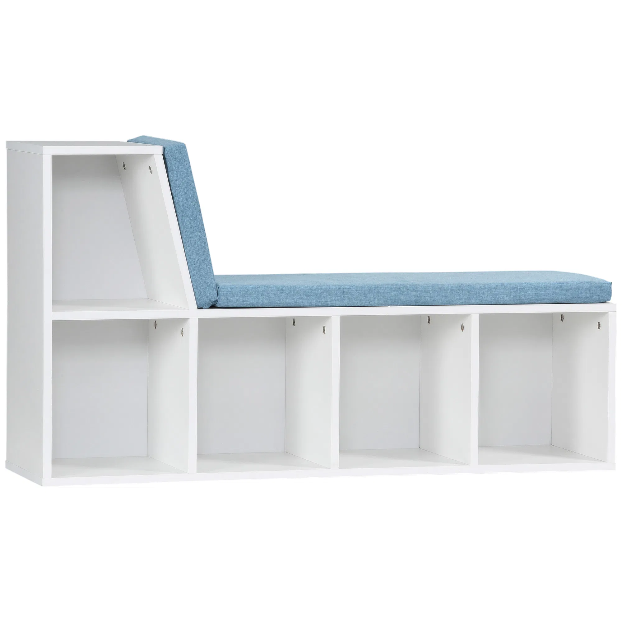 Multi-Purpose Bookshelf with 5 Cubes, 5-Cubby Bookcase with Cushioned Reading Nook and…