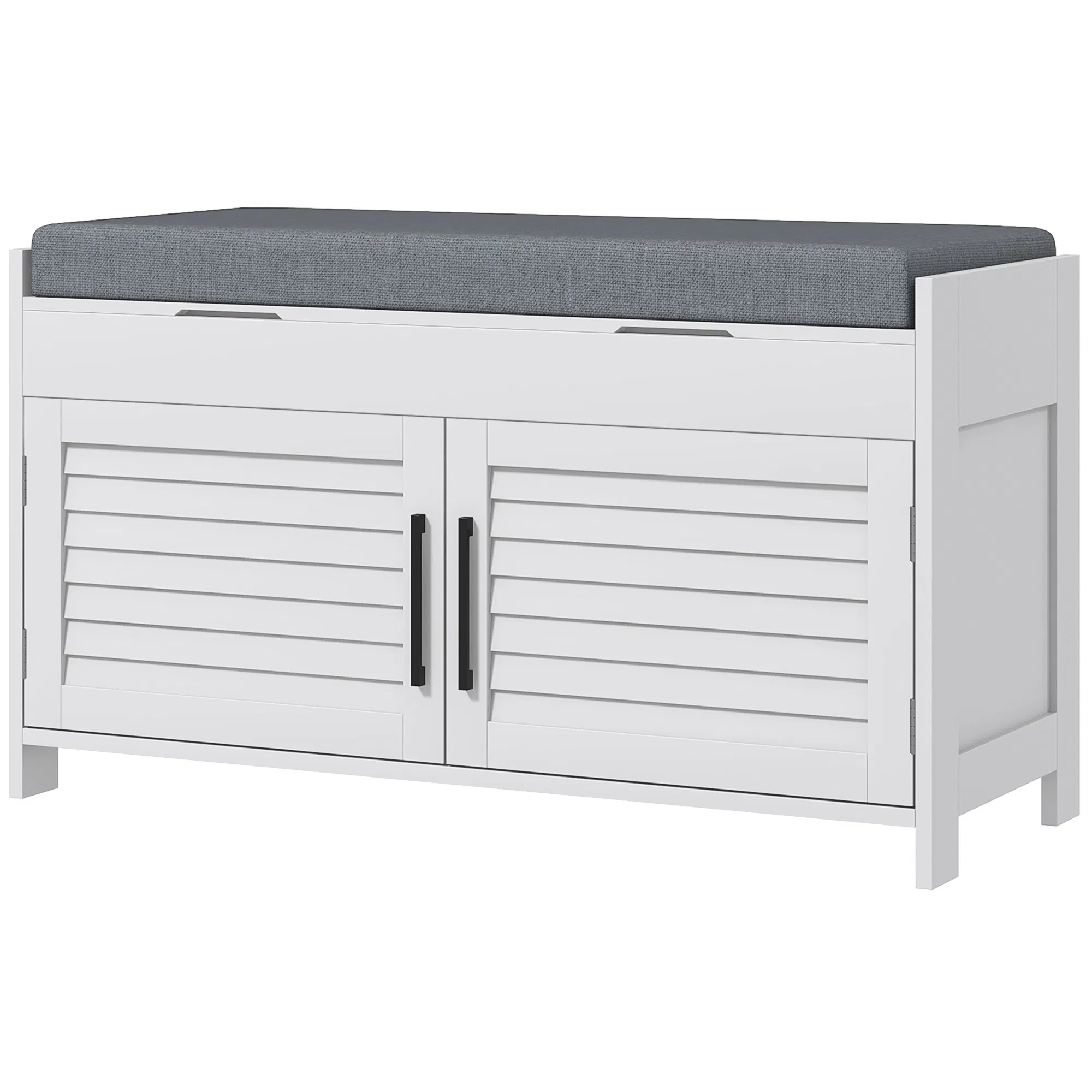 Entryway Bench with Cushion, Hidden Storage, Adjustable Shelves and Shutter Doors, 35.4"…