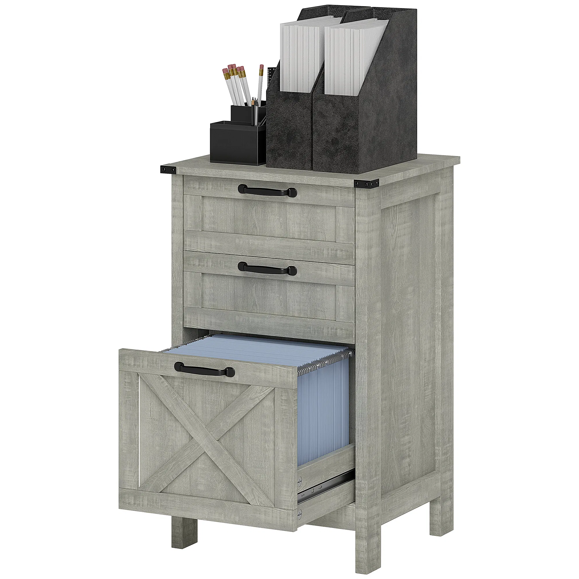 Vertical Filing Cabinet with 3 Drawers, Rustic Farmhouse Office Storage Cabinet for A4…