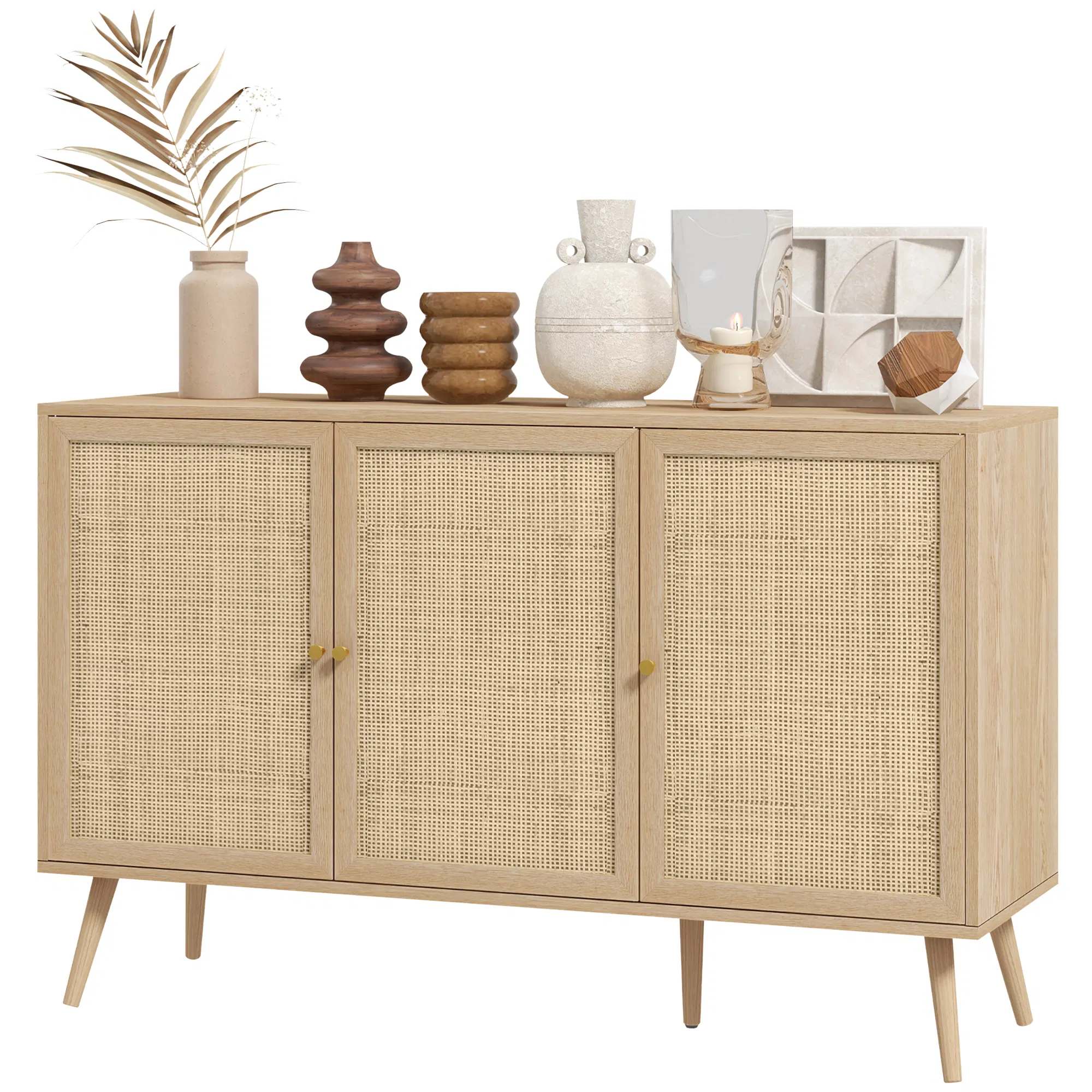Kitchen Sideboard Cabinet, Boho Storage Cabinet with Shelves, Wood Legs, Decorative…