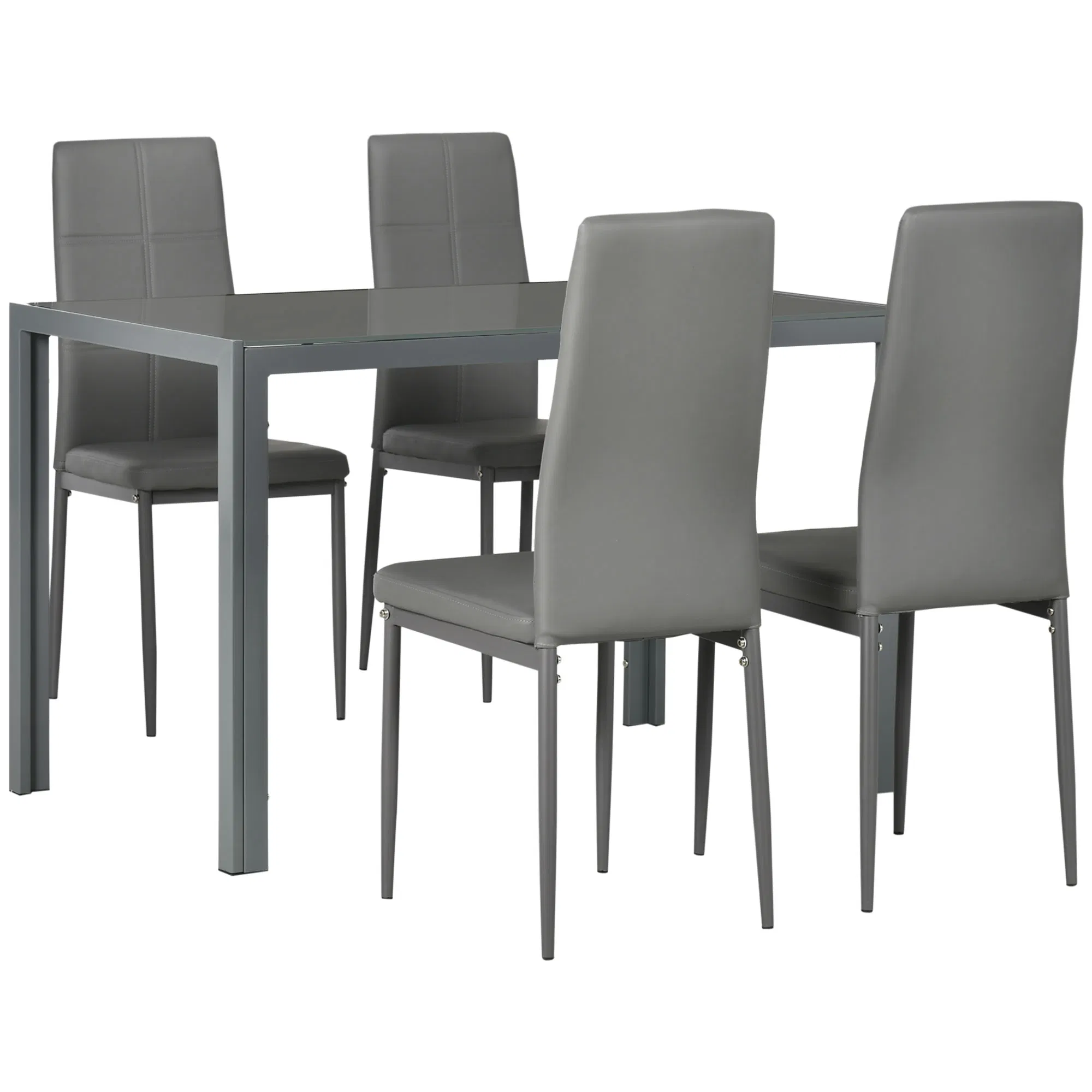 3-Piece Rectangular Glass Kitchen Table and Chairs with Metal Frame and Faux Leather…