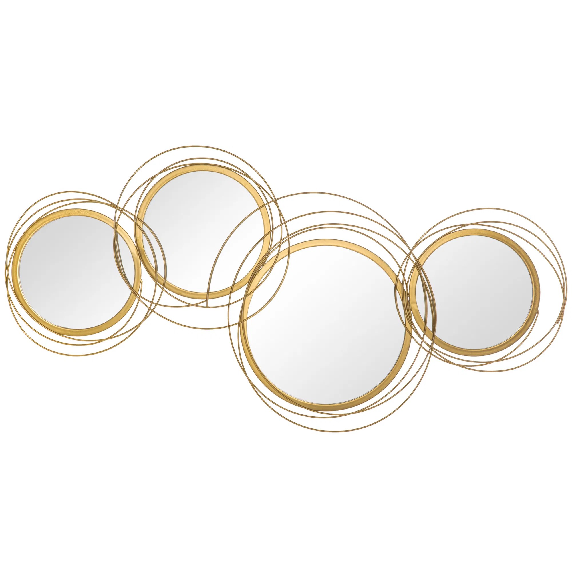 Metal Wall Art Gold Frame Circle Bathroom Mirror Decor Home Hanging Wall Sculptures for Living Room Bedroom Dining Room, 42.25" W x 22" H, Gold