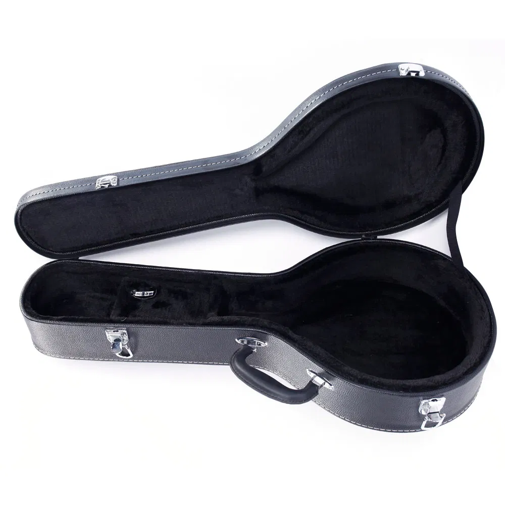 Hardshell A-Style Microgroove Pattern Leather Wood Mandolin Case Black