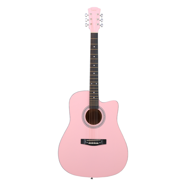 Pink 41-inch Dreadnought Barrel-shaped Cutaway Acoustic Guitar With Pick, Strings, Capo…