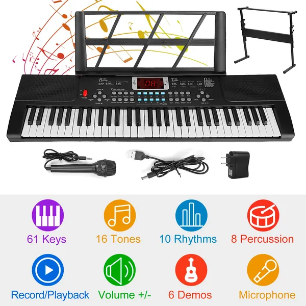61 Keys Digital Music Electronic Keyboard Electric Musical Piano Instrument Kids Learning…