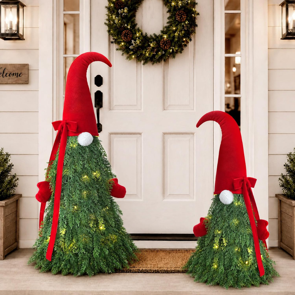 Christmas Decor, 2 Pack Christmas Gnome Topiary Trees, 32 And 27 Inch