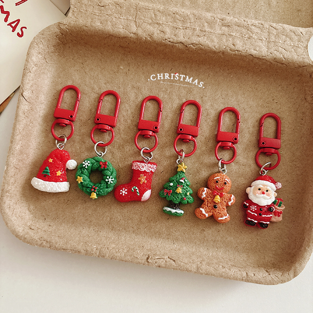 Christmas Resin Keychain Charms Santa Wreath Stocking Tree Gingerbread Holiday Bag…