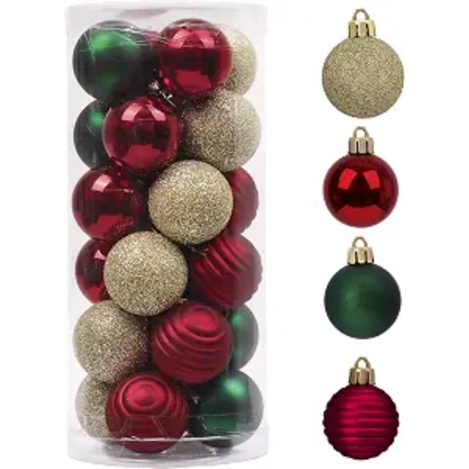 Small Christmas Tree Decorations Ball Ornaments 24ct 1.57 Red Green And Gold Shatterproof…
