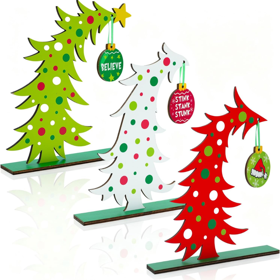 3-Pack Christmas Decorations Wooden Table Centerpiece Christmas Tree Decor