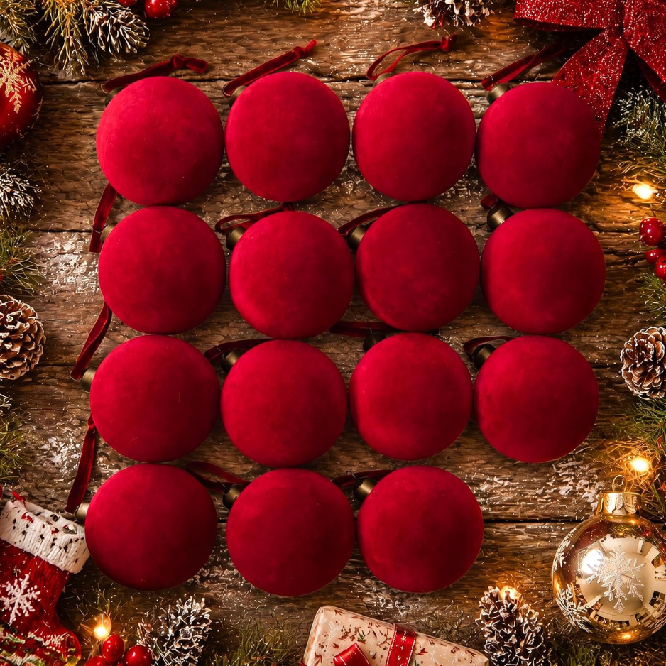 15-Pack Red Velvet Christmas Decorations Balls, 2.65 Inch Christmas Ornaments For Xmas…