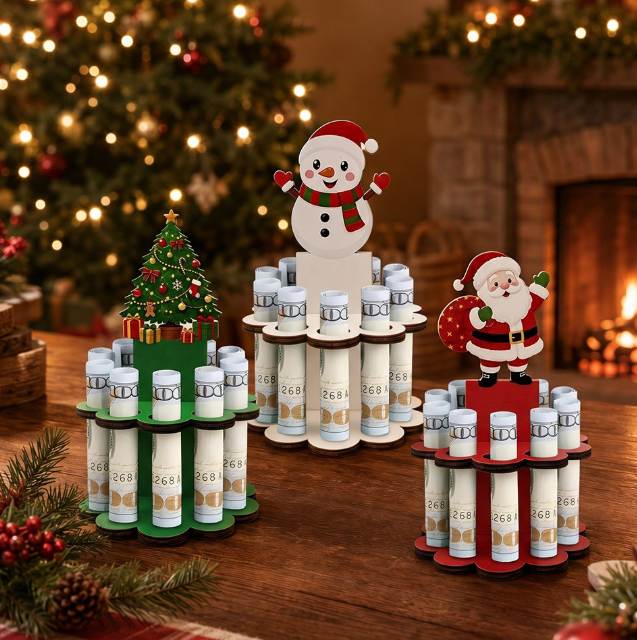 Wooden Christmas Santa Snowman Money Saving Table Decor