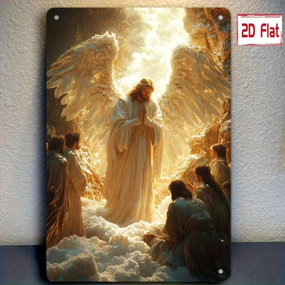 Angel Prayer Wall Plaque Metal Religious Art, 2D Flat Angel Scene Home Decor